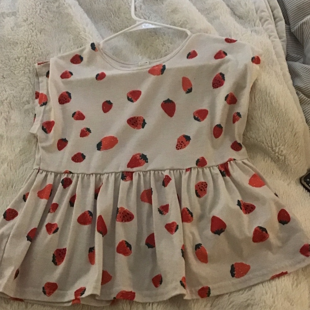 SHEIN Cream Peplum Top with Red Strawberry Print